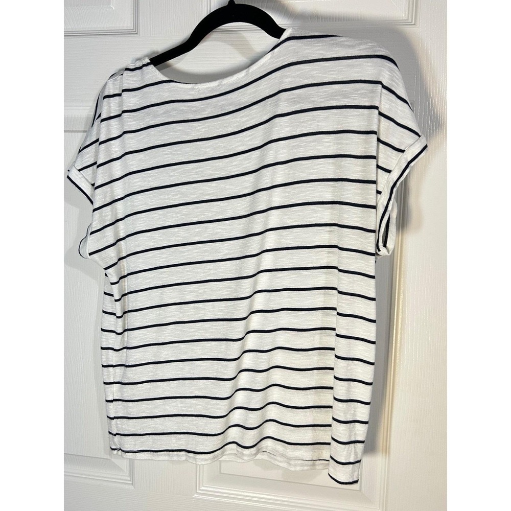 Green Envelope T-Shirt Women Small White Striped Nautical Casual Basic Top - Picture 7 of 11